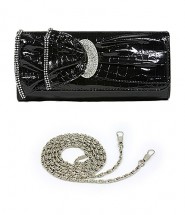 Evening Bag - Ruffled Shinny Croc w/ Rhinestone Buckle - Black – BG-618C-BK